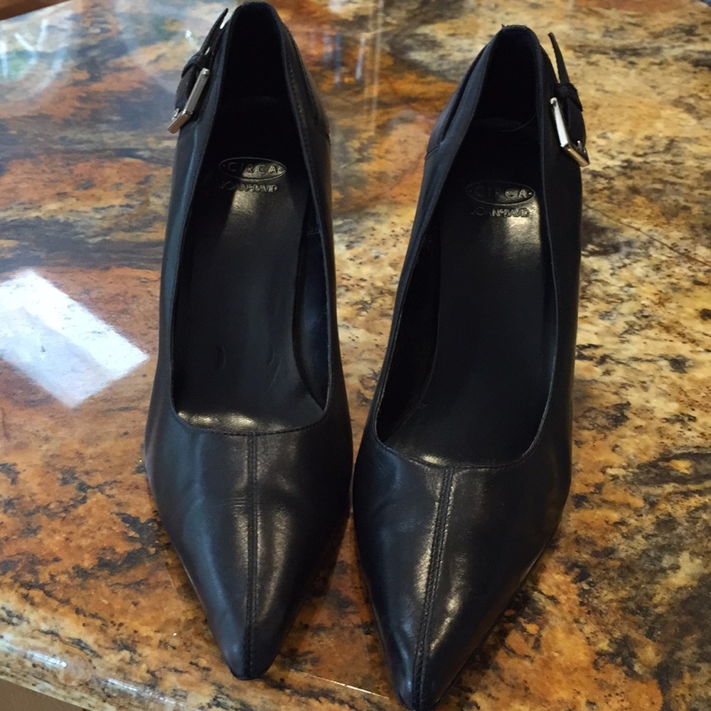 Joan & David circa silver buckle black 4" pumps